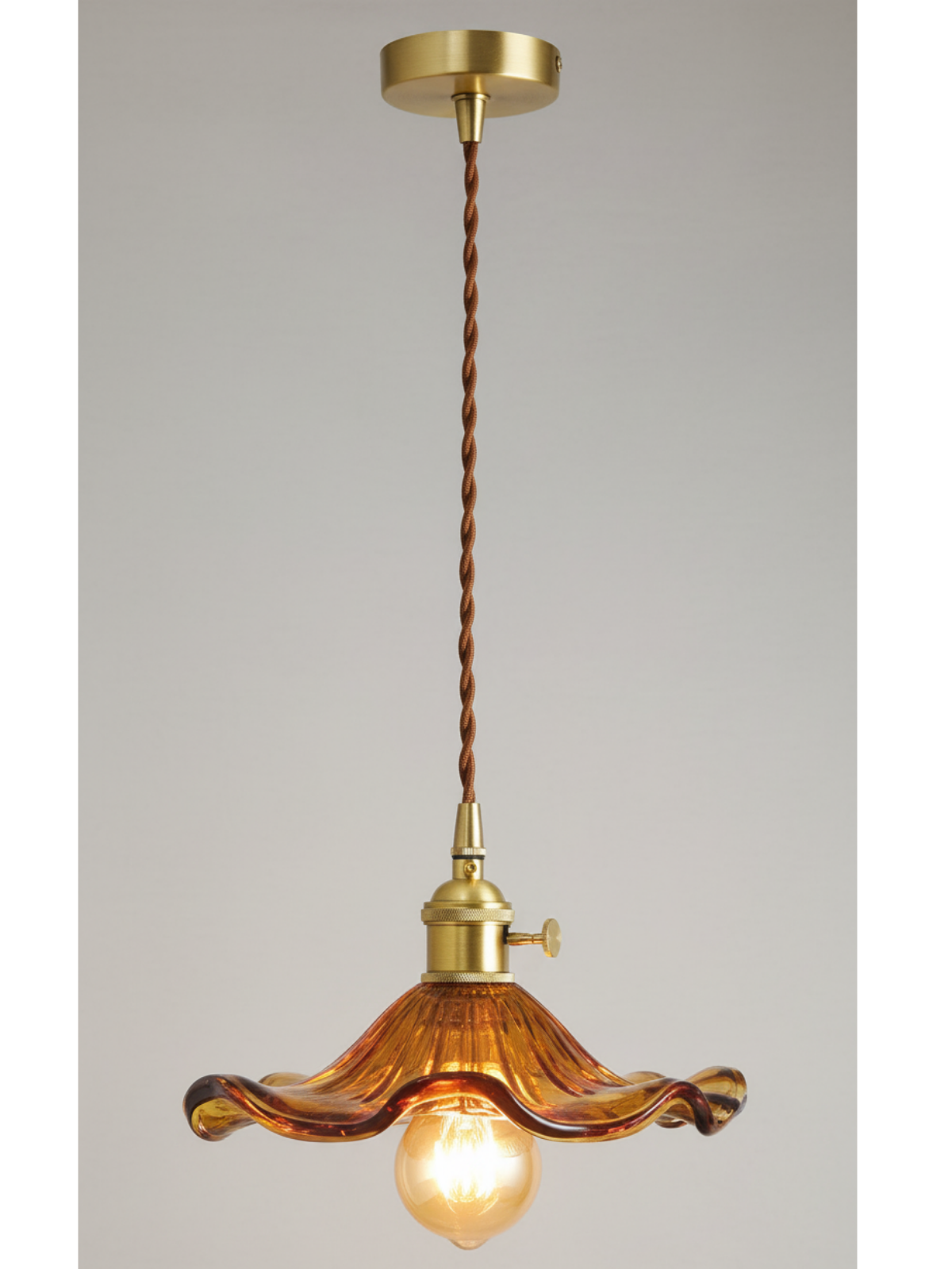 Vintage Orange Hibiscus Glass Pendant