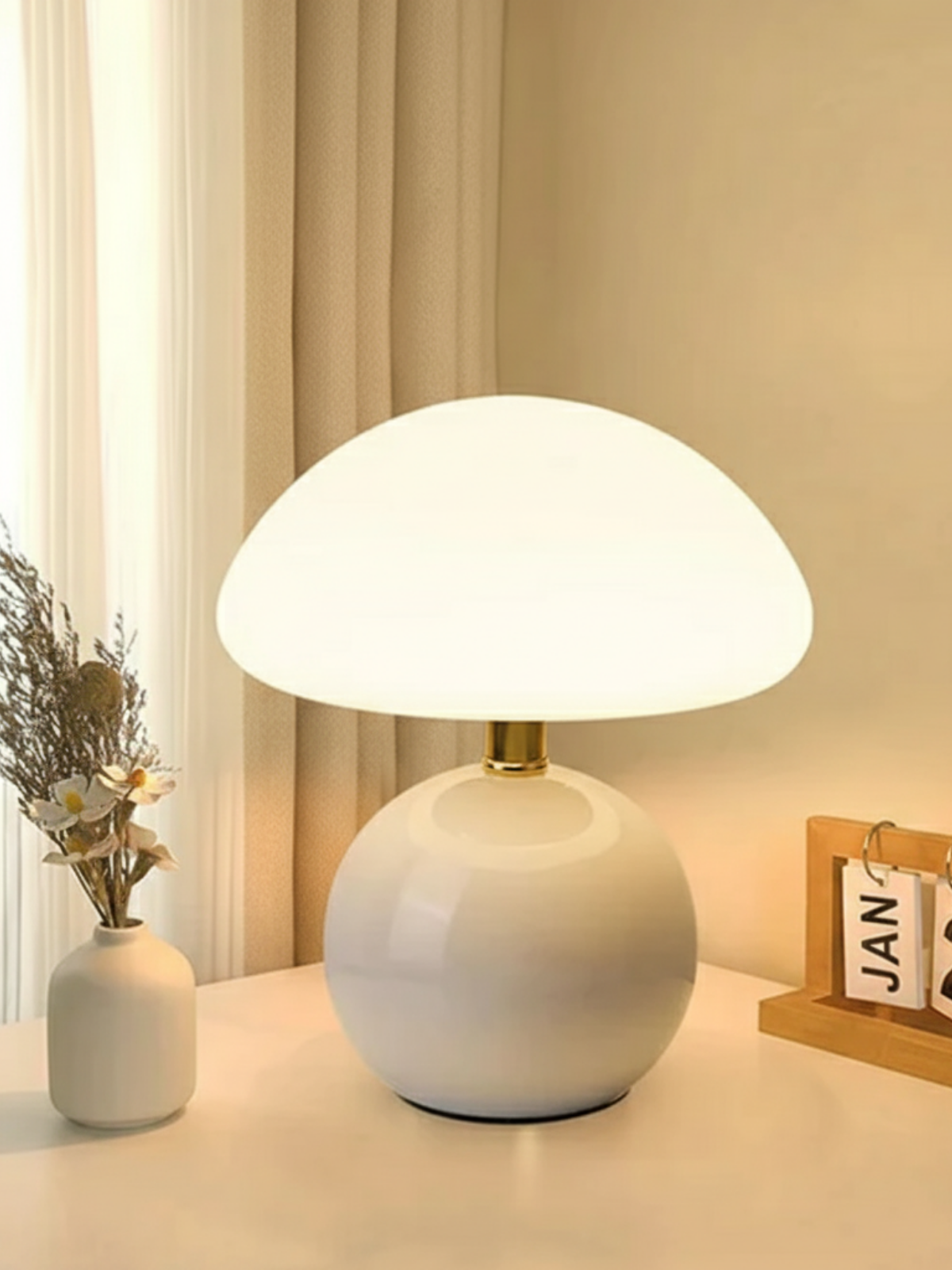 French Cream Mushroom Lamp – Whimsical Bauhaus Accent