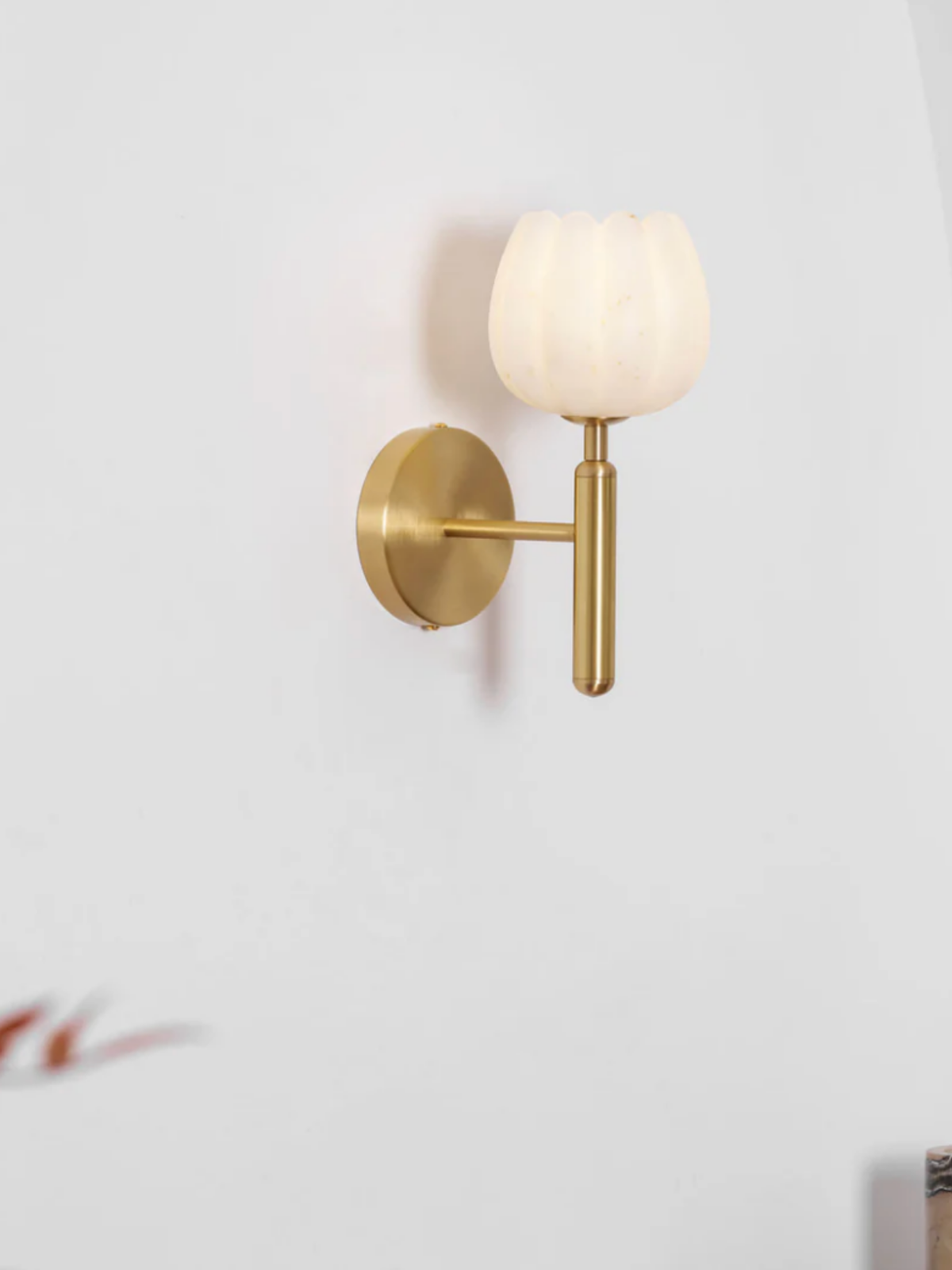 Brass Alabaster Floral Wall Sconce Light