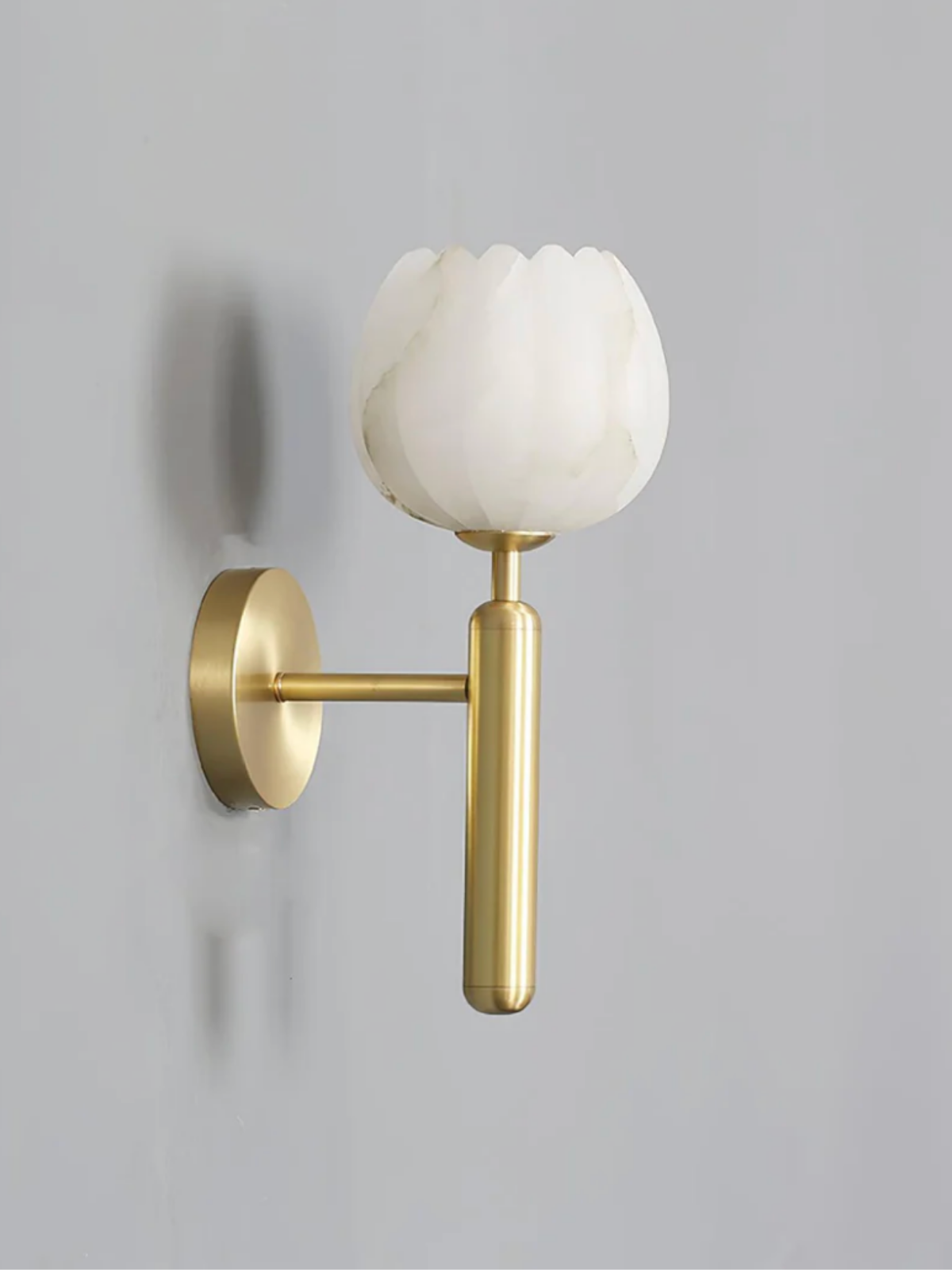 Brass Alabaster Floral Wall Sconce Light