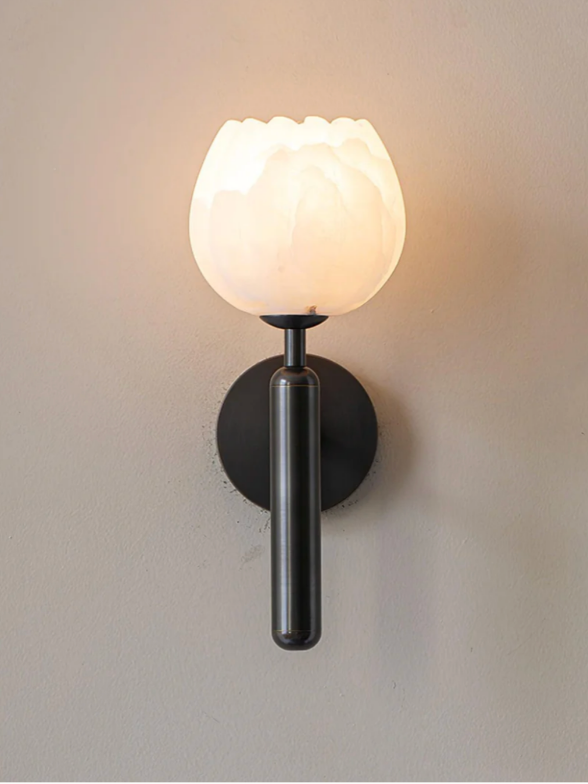 Brass Alabaster Floral Wall Sconce Light