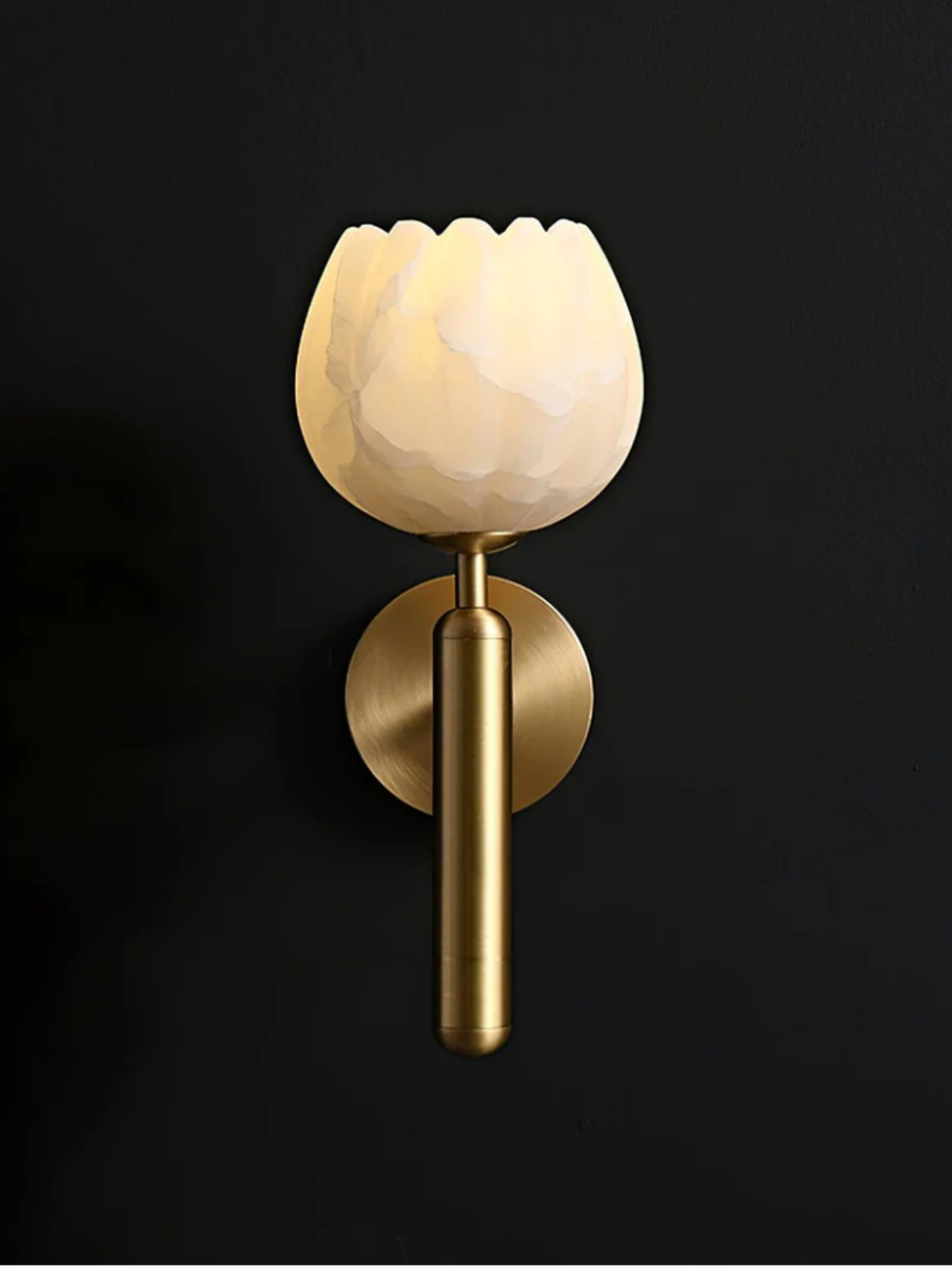 Brass Alabaster Floral Wall Sconce Light