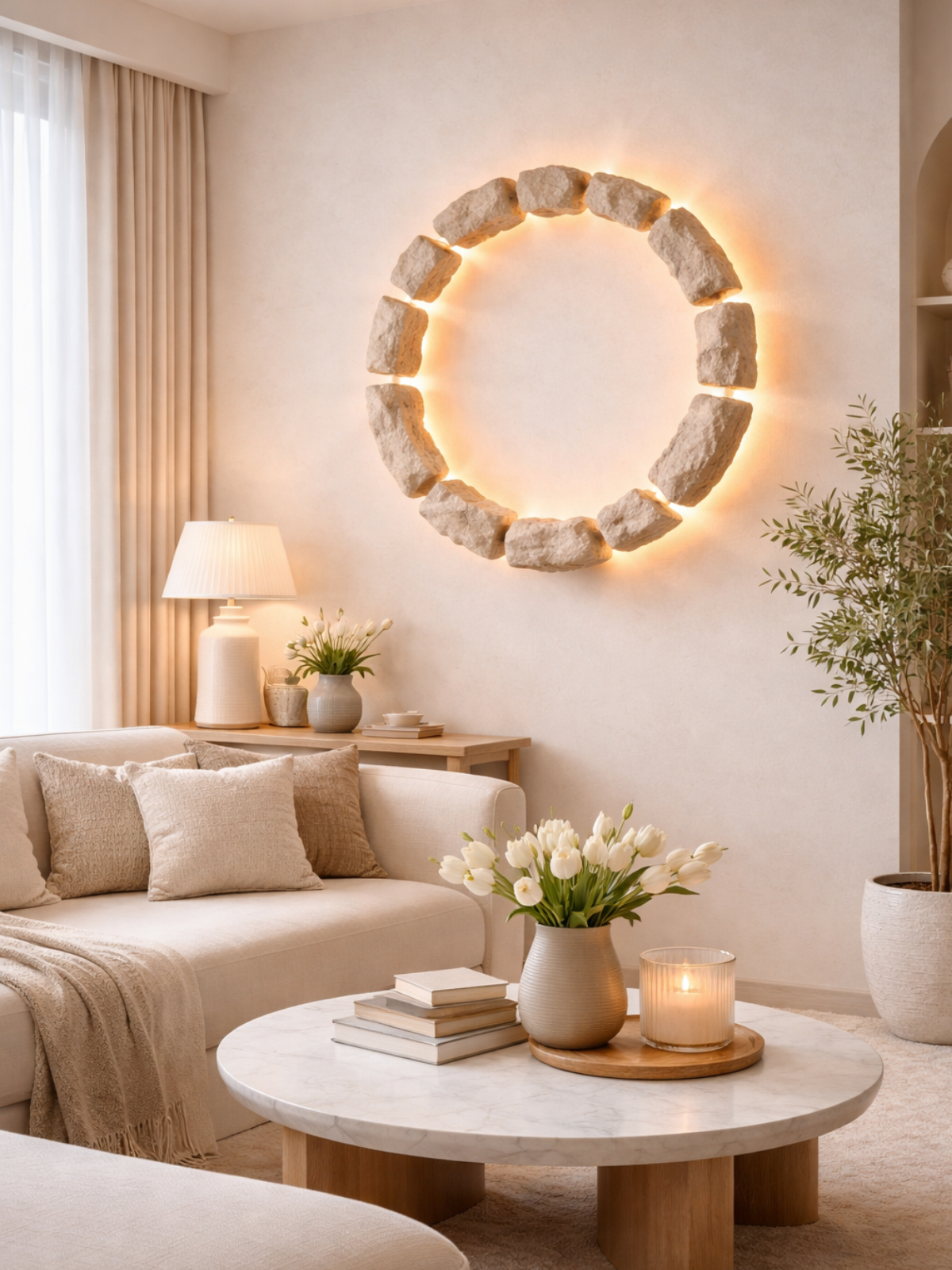 Floating Stone Halo Light – Sculptural Luxury Wall Lamp