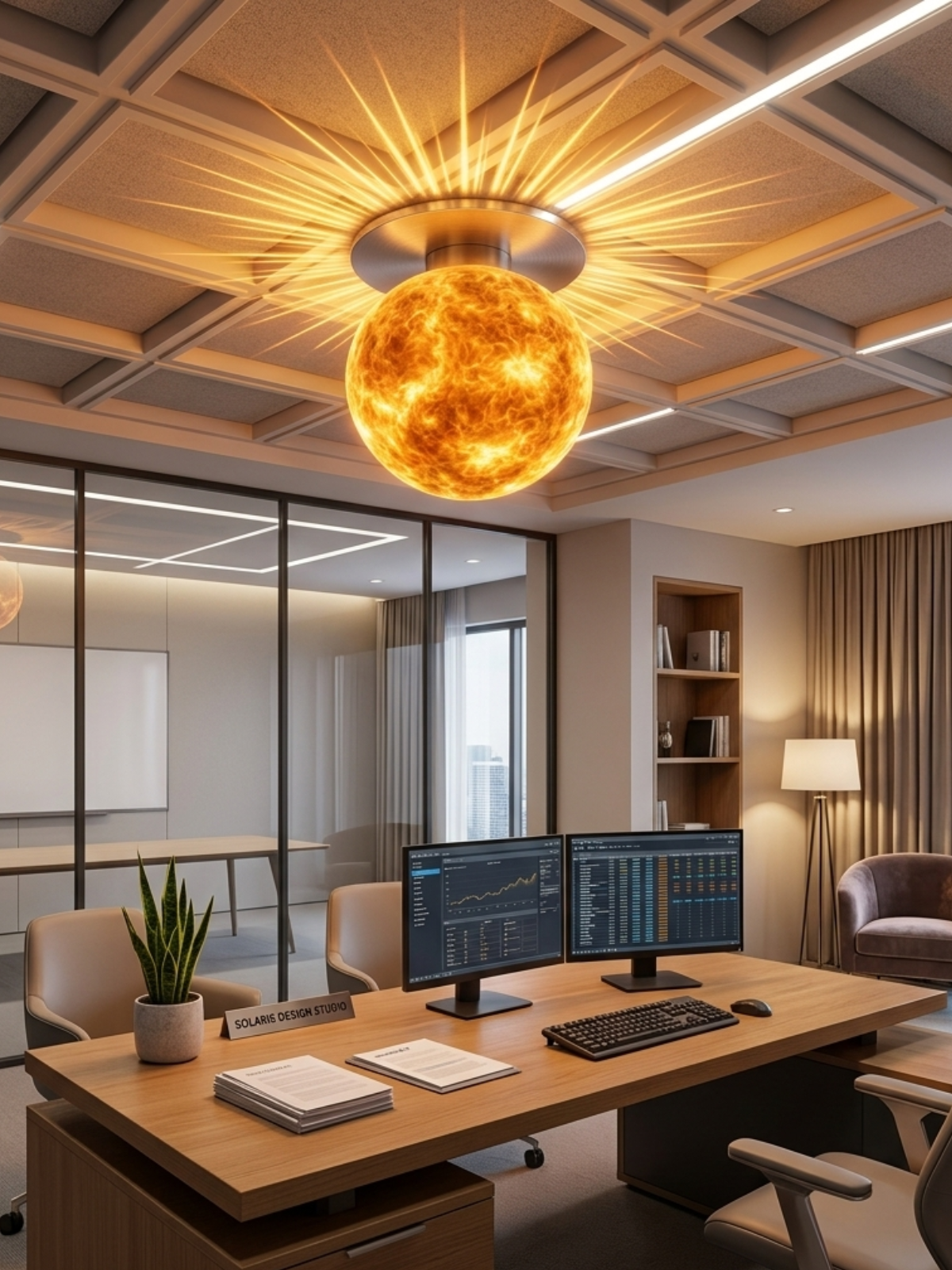 Solar Pulse Orb Ceiling Light – Futuristic Sun-Inspired Statement Fixture