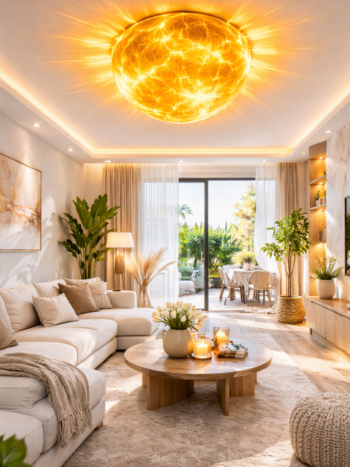 Solar Pulse Orb Ceiling Light – Futuristic Sun-Inspired Statement Fixture