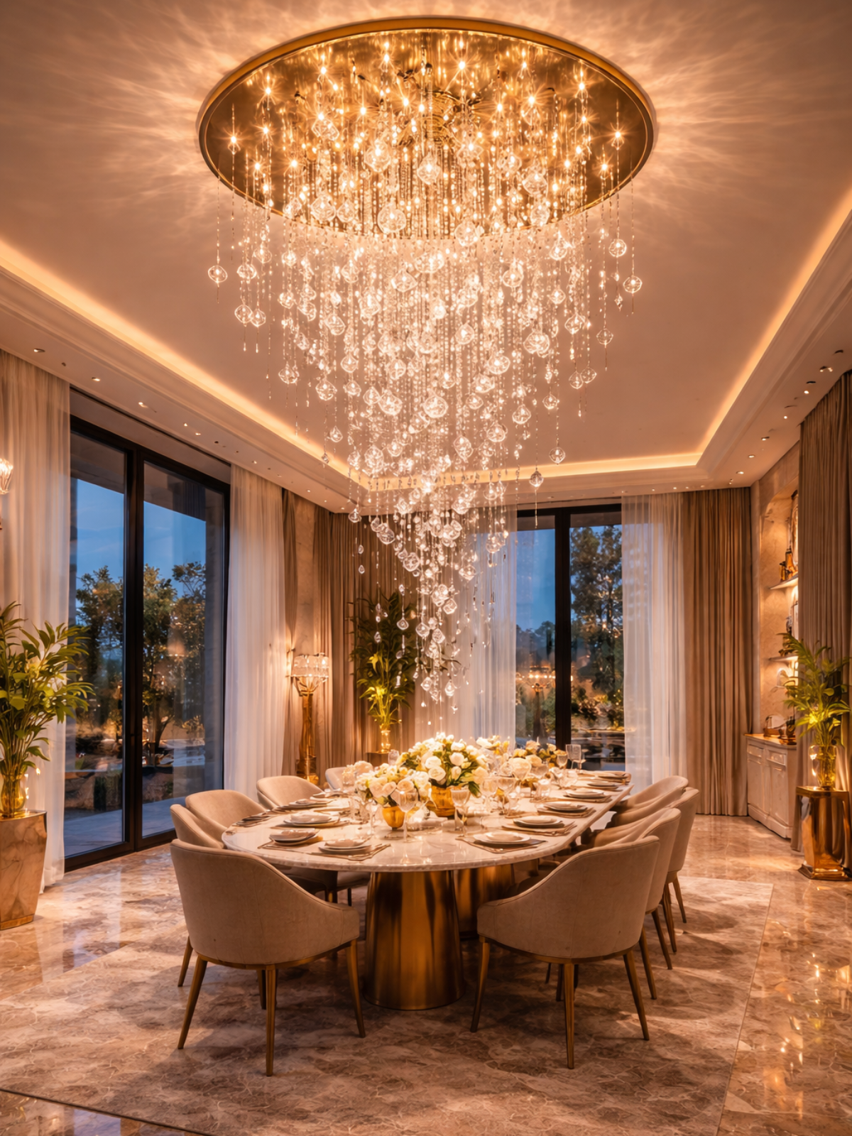 Suspended Glass Rain Ceiling Light – Luxury Crystal Cascade Chandelier