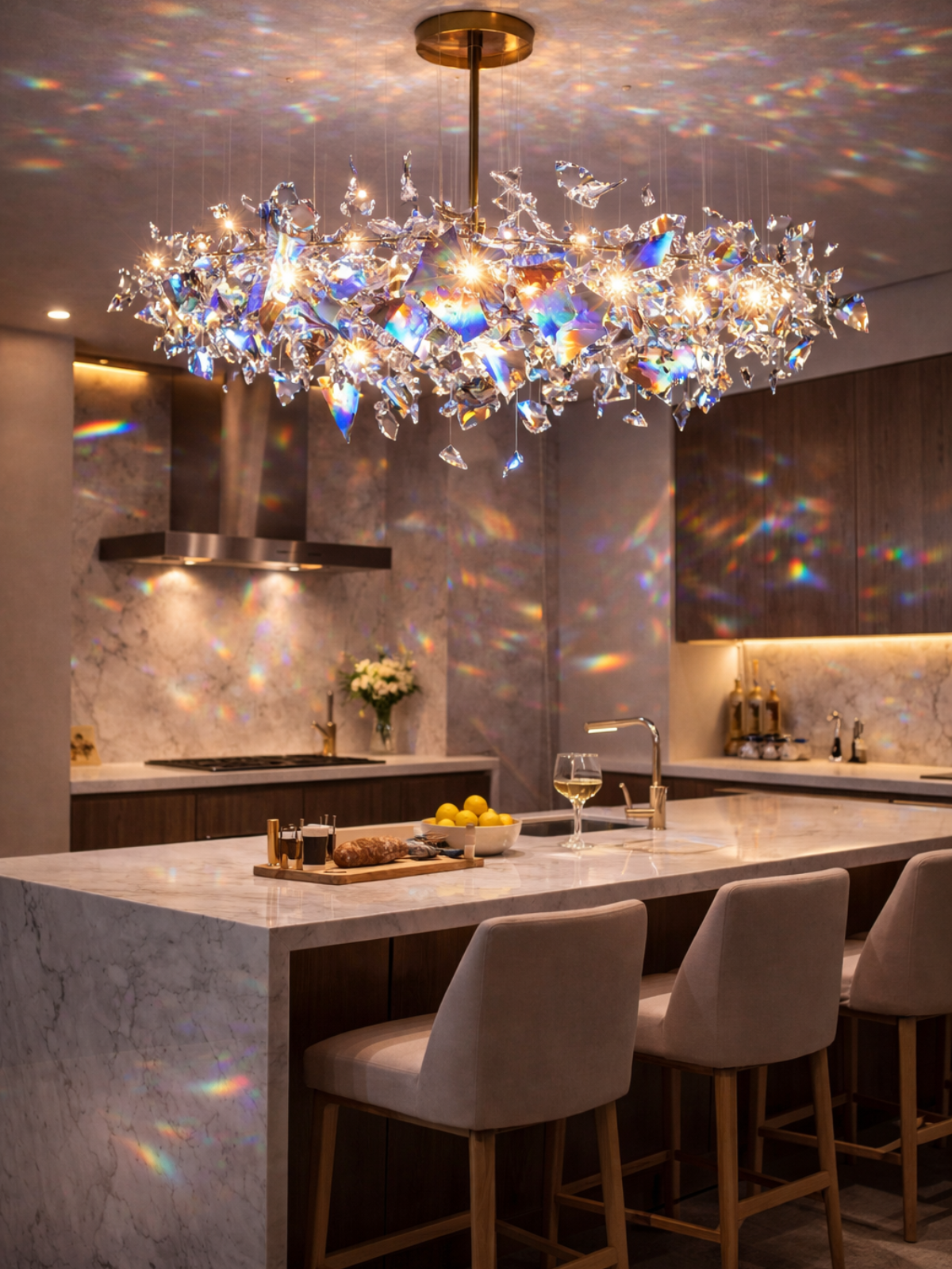 Fractured Prism Chandelier – Luxury Rainbow Crystal Statement Light