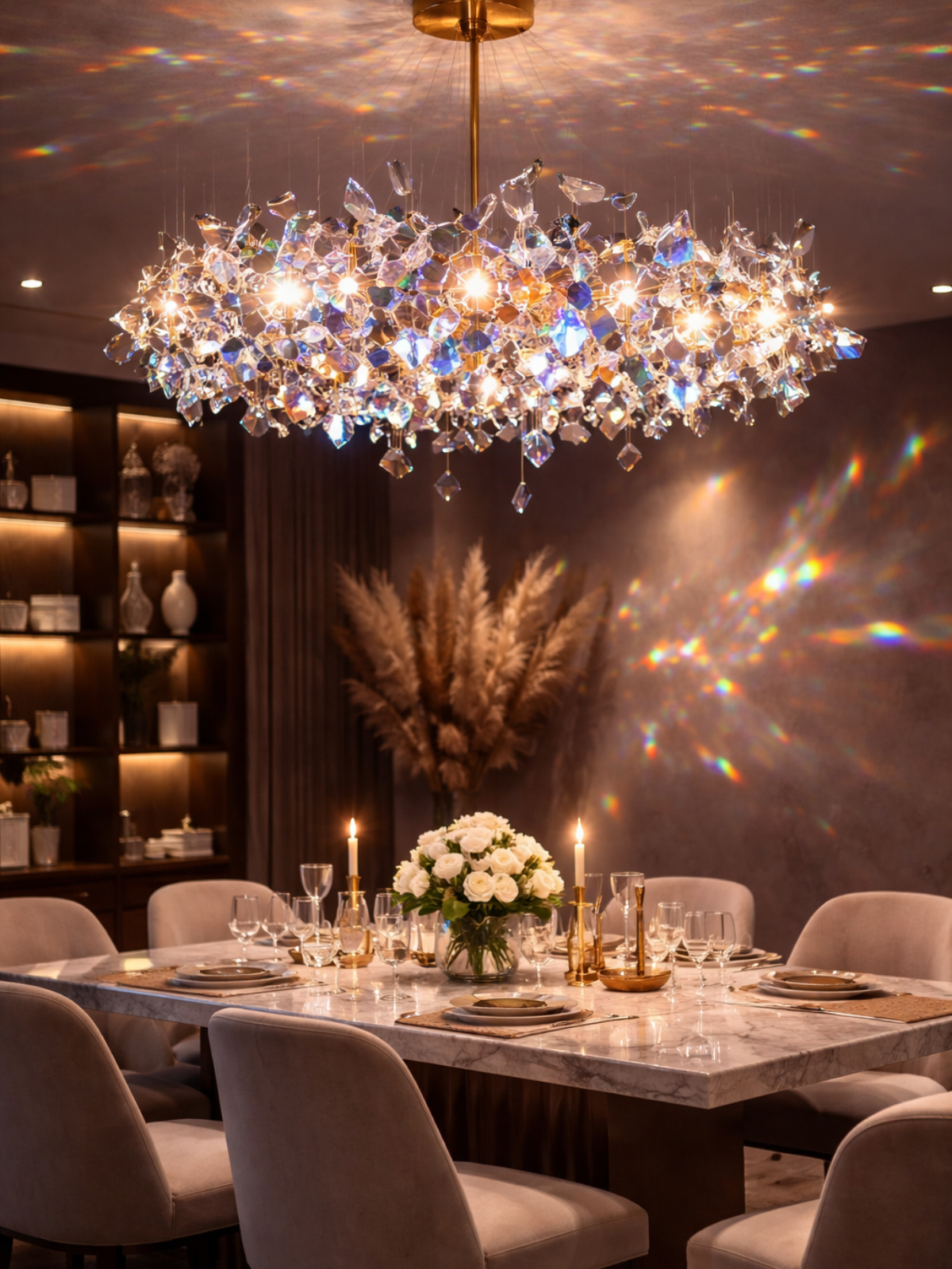 Fractured Prism Chandelier – Luxury Rainbow Crystal Statement Light
