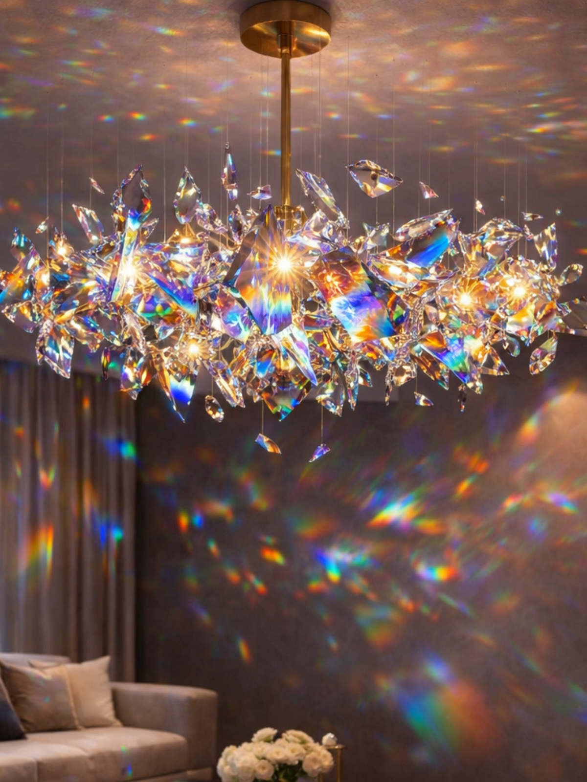 Fractured Prism Chandelier – Luxury Rainbow Crystal Statement Light