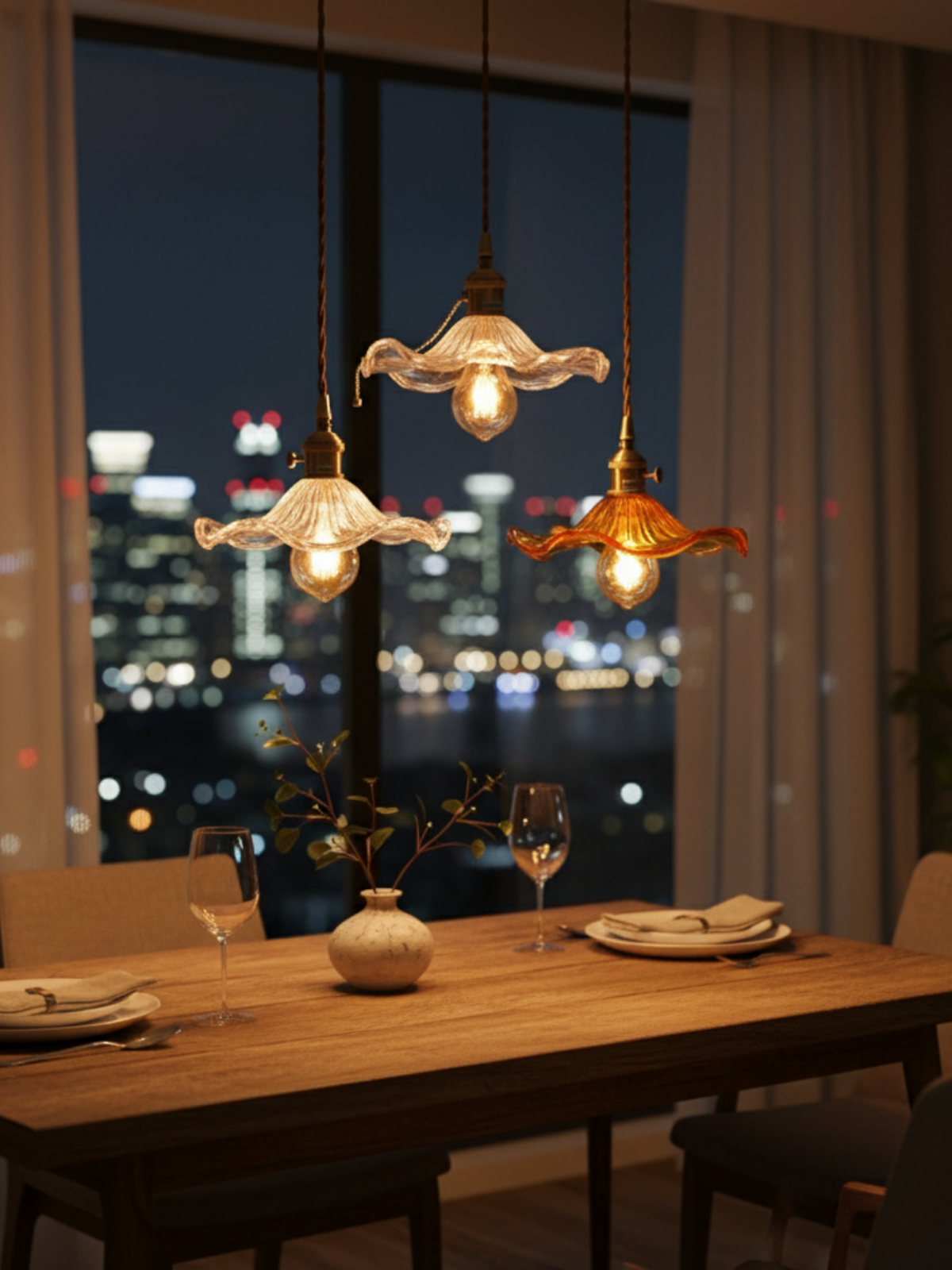 Vintage Orange Hibiscus Glass Pendant