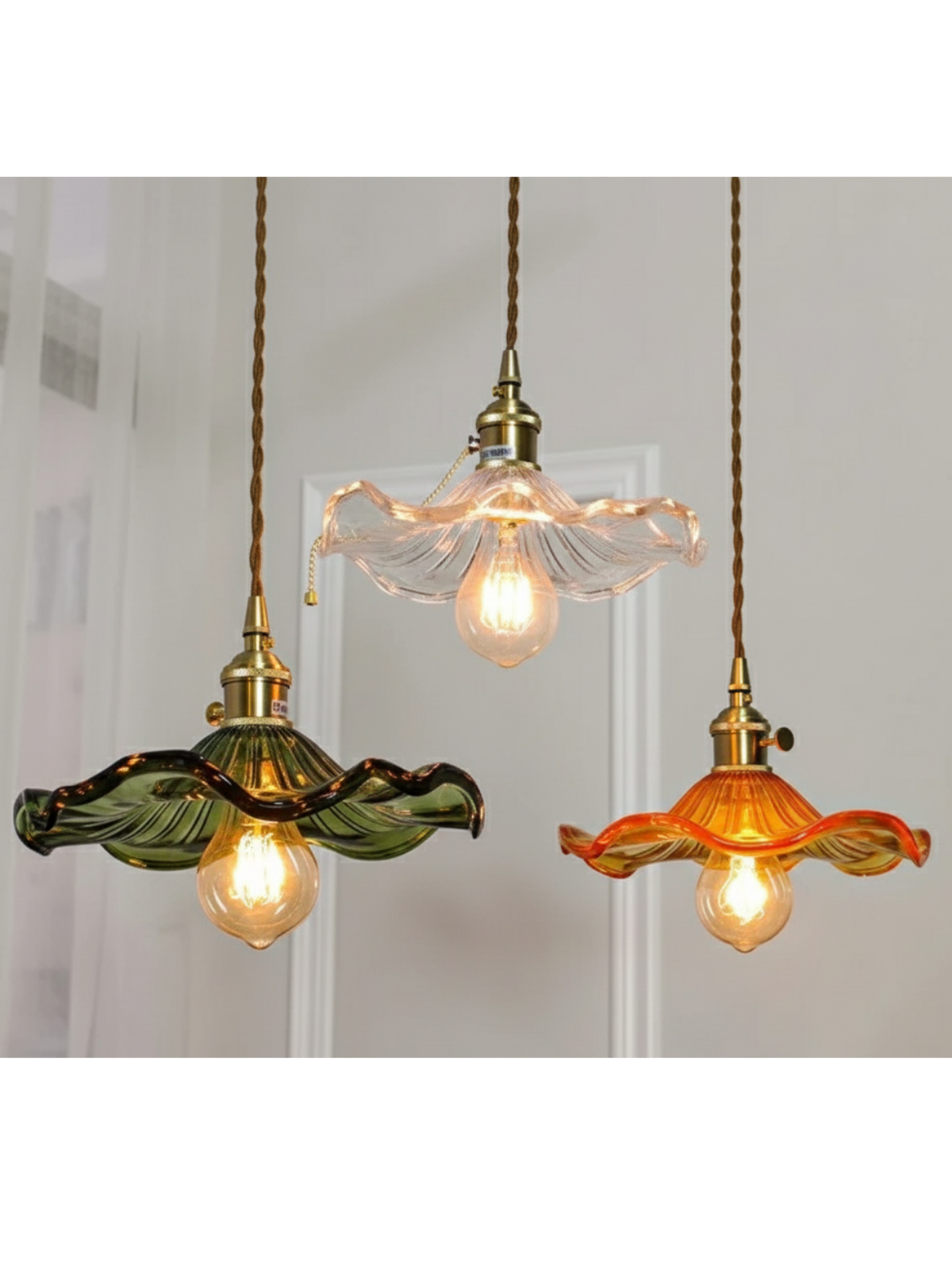 Vintage Orange Hibiscus Glass Pendant