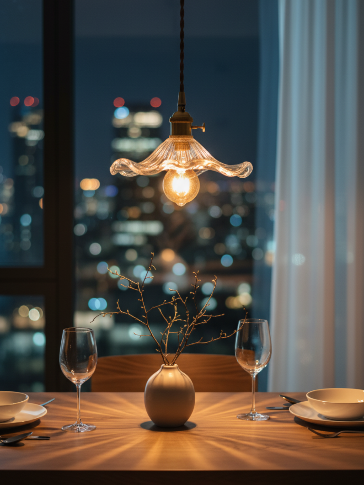 Vintage Orange Hibiscus Glass Pendant