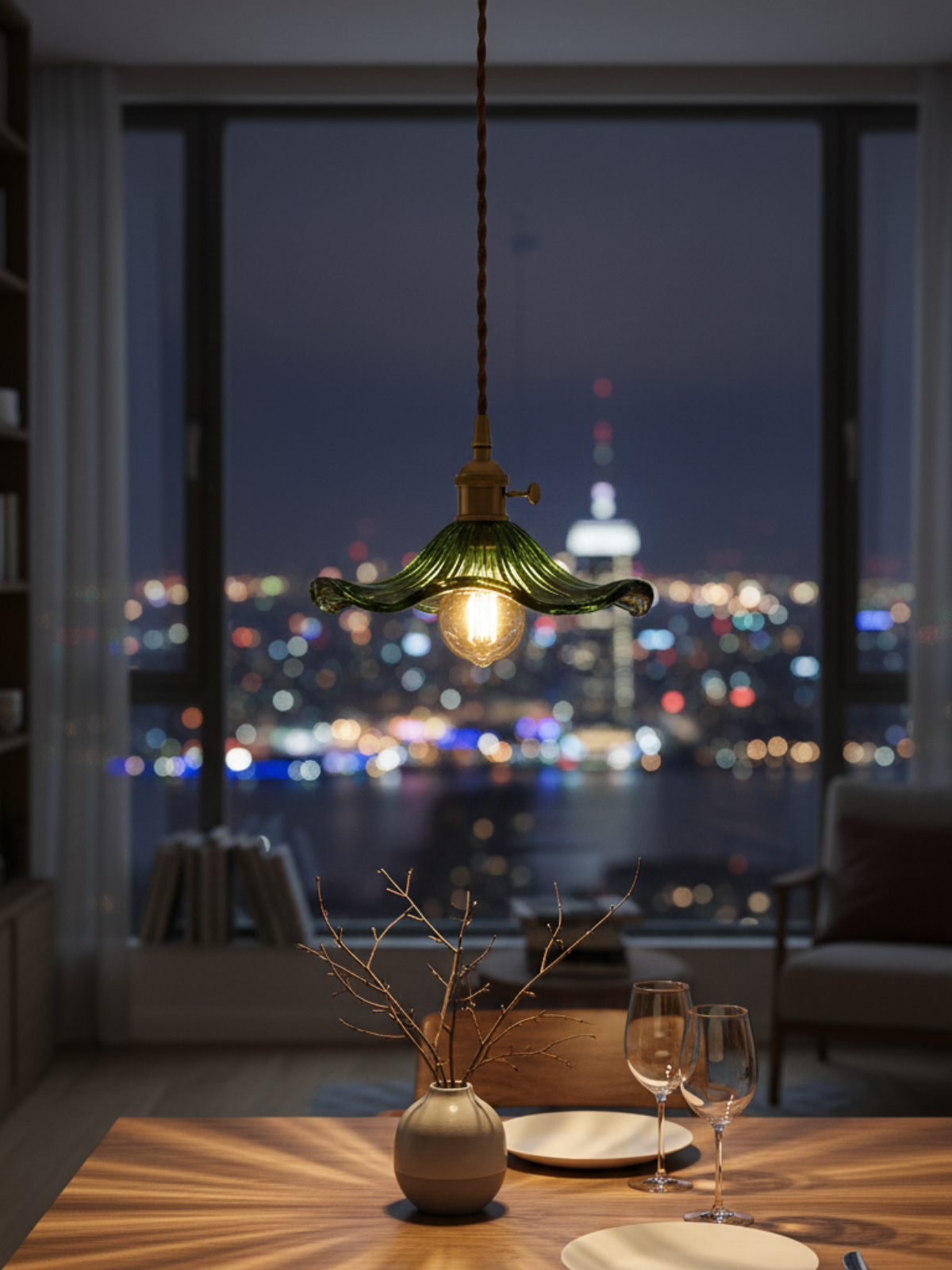 Vintage Orange Hibiscus Glass Pendant