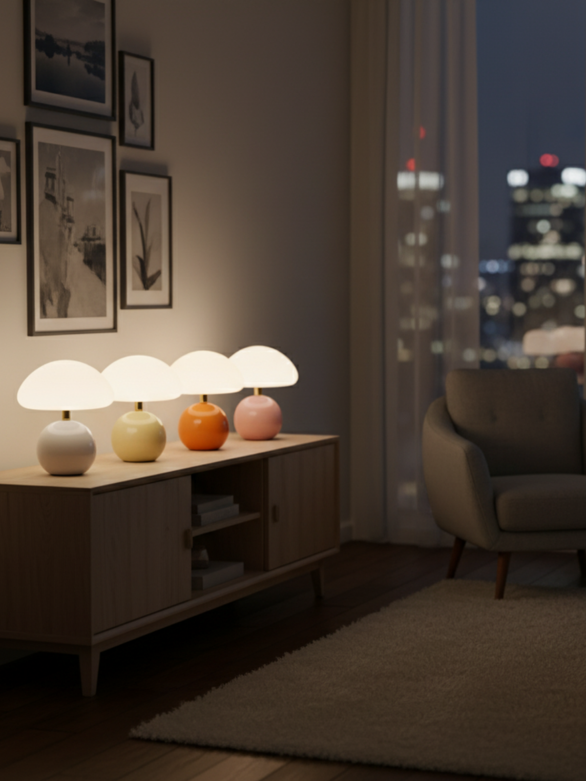 French Cream Mushroom Lamp – Whimsical Bauhaus Accent