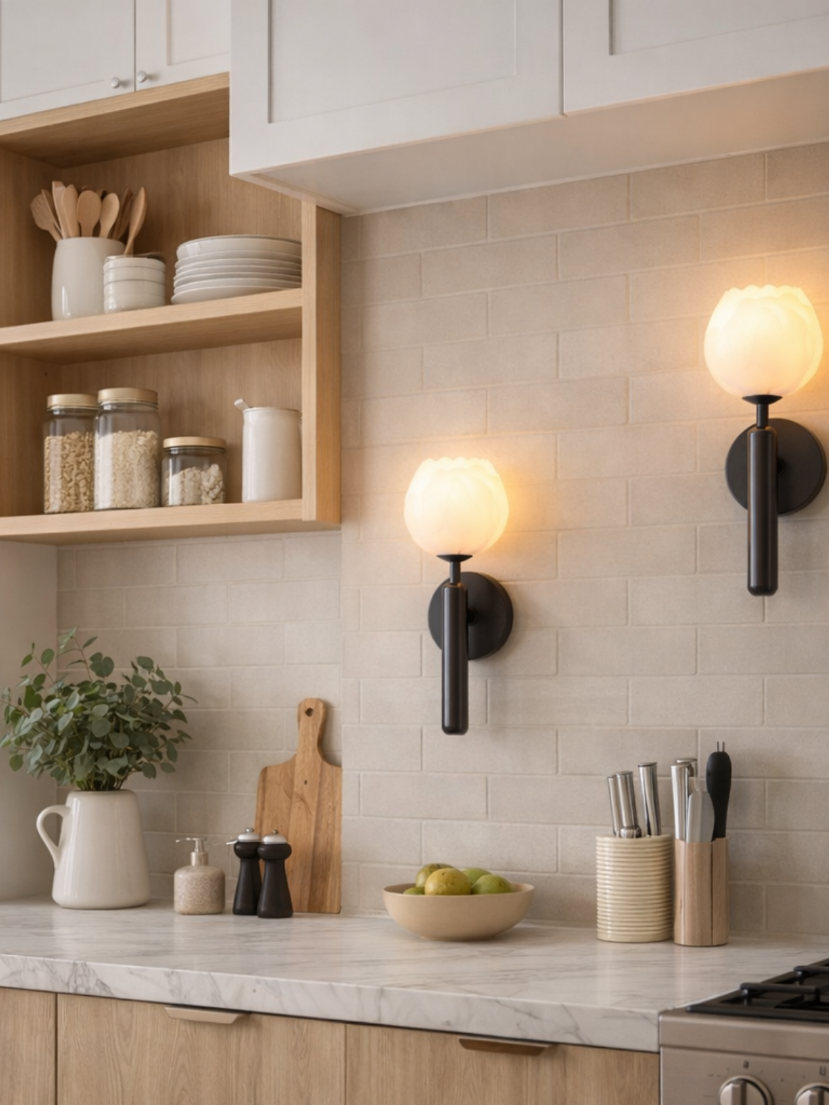Brass Alabaster Floral Wall Sconce Light