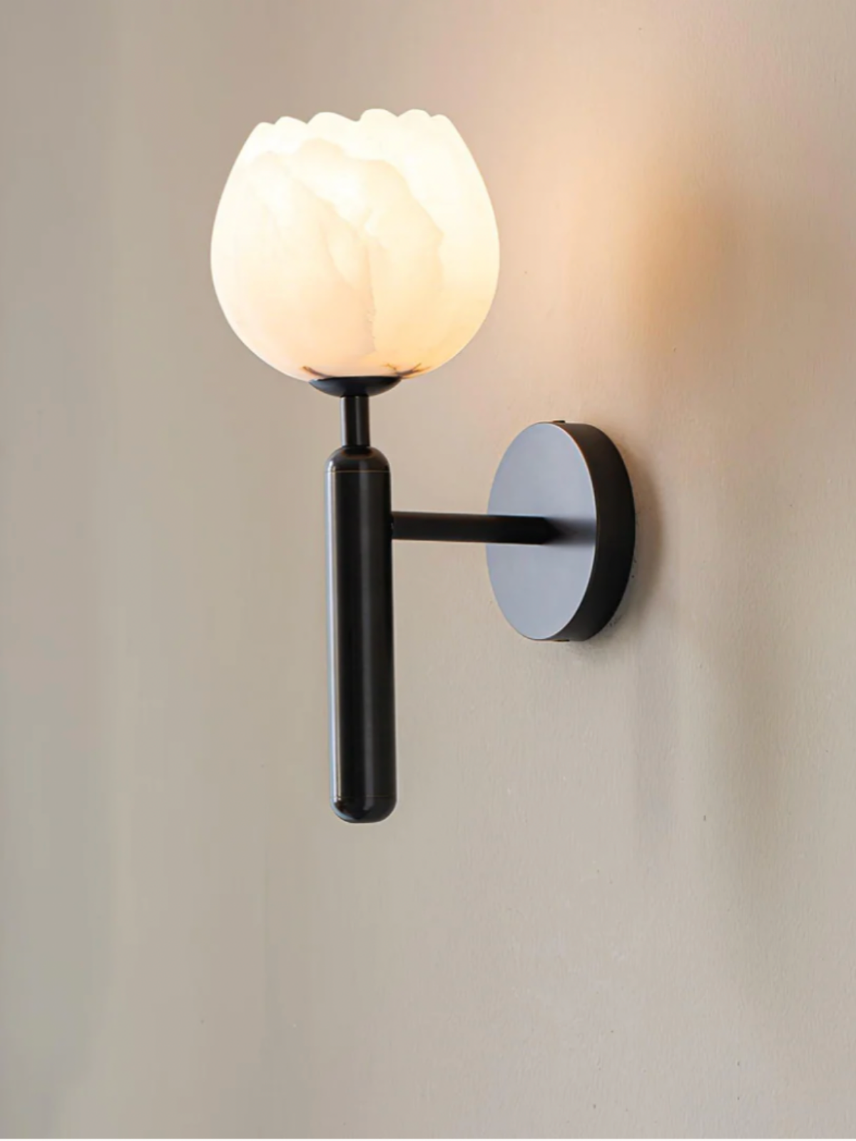 Brass Alabaster Floral Wall Sconce Light