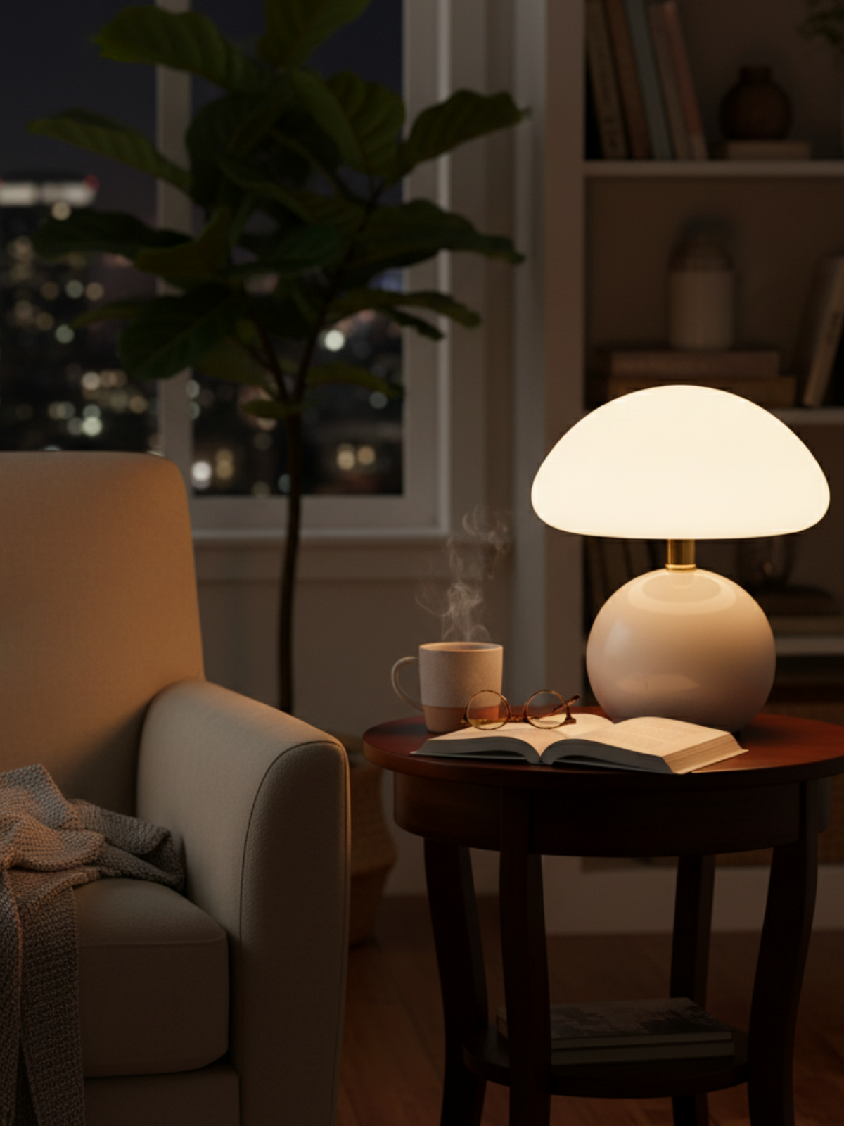 French Cream Mushroom Lamp – Whimsical Bauhaus Accent