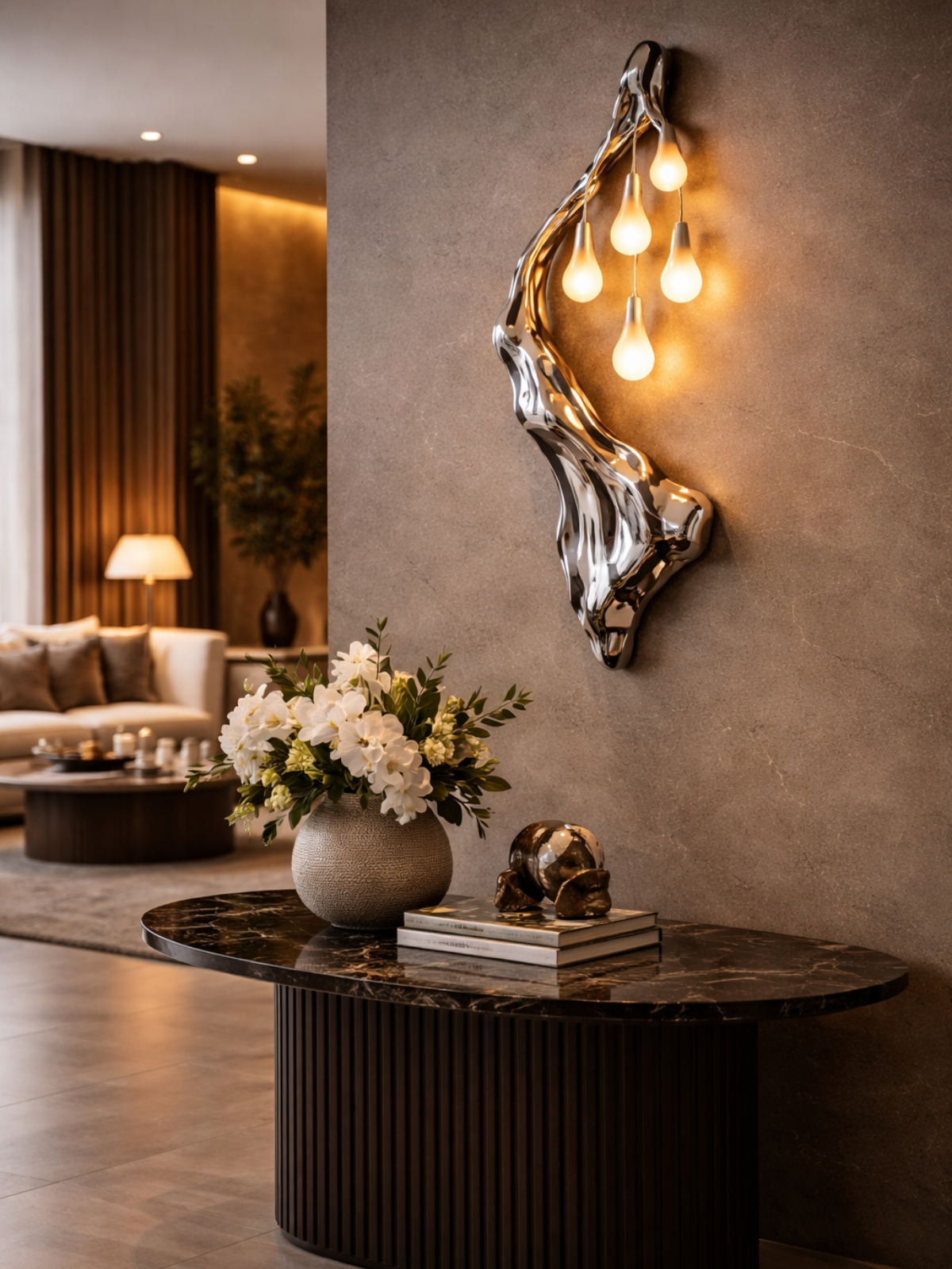 Liquid Chrome Cascade Wall Lamp – Modern Sculptural LED Lighting