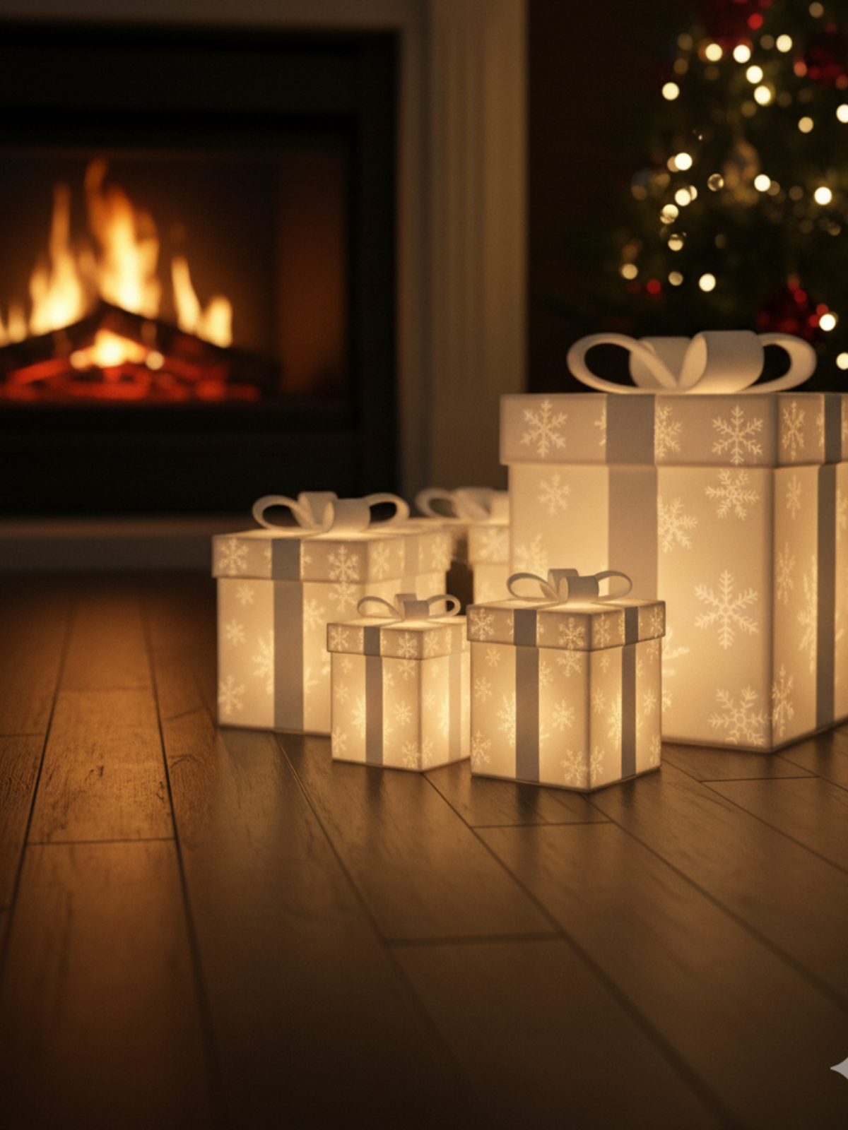 Glowing Snowflake Gift Box Trio – LED Holiday Decor