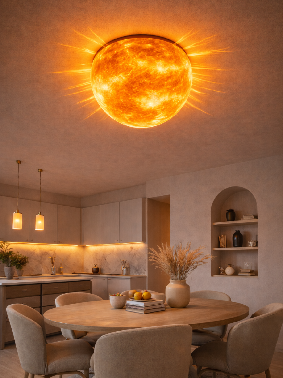 Solar Pulse Orb Ceiling Light – Futuristic Sun-Inspired Statement Fixture