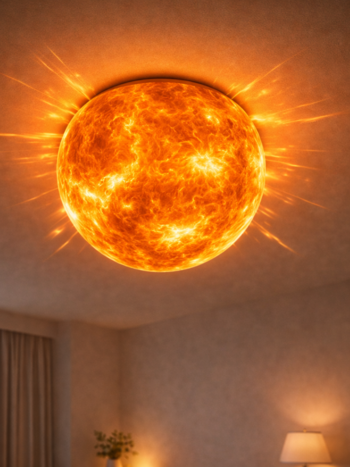 Solar Pulse Orb Ceiling Light – Futuristic Sun-Inspired Statement Fixture