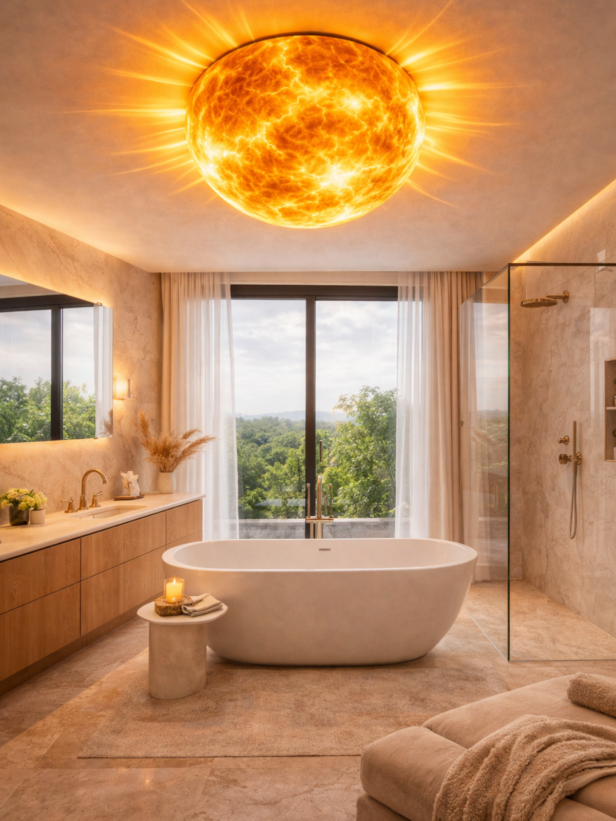 Solar Pulse Orb Ceiling Light – Futuristic Sun-Inspired Statement Fixture