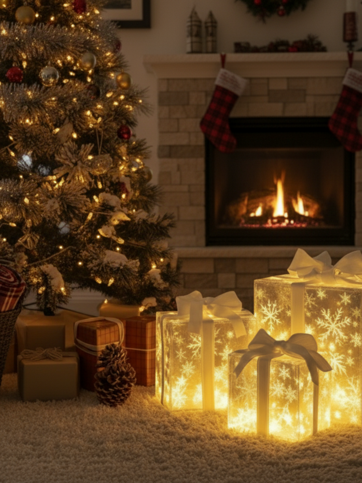 Glowing Snowflake Gift Box Trio – LED Holiday Decor