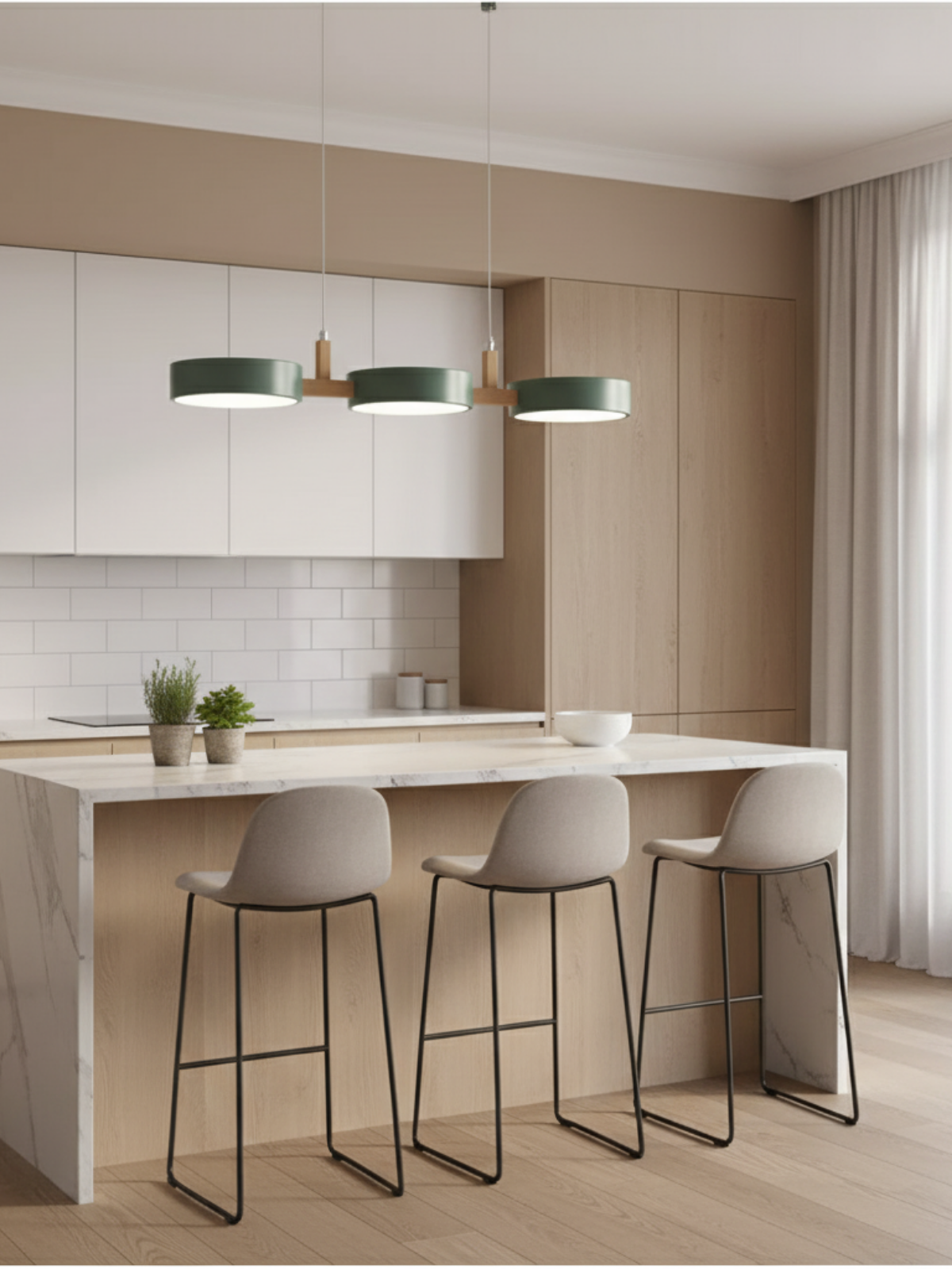 Modern LED Flush Mount Ceiling Light (Wood Accent)