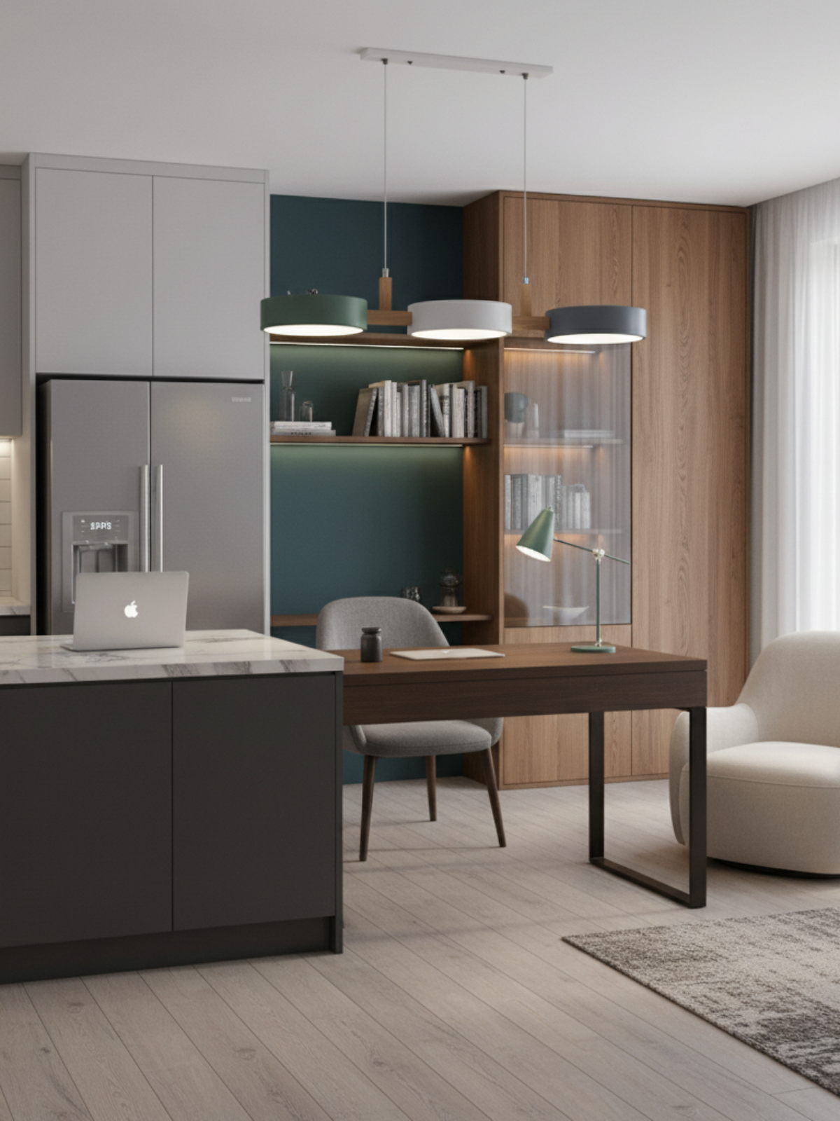 Modern LED Flush Mount Ceiling Light (Wood Accent)